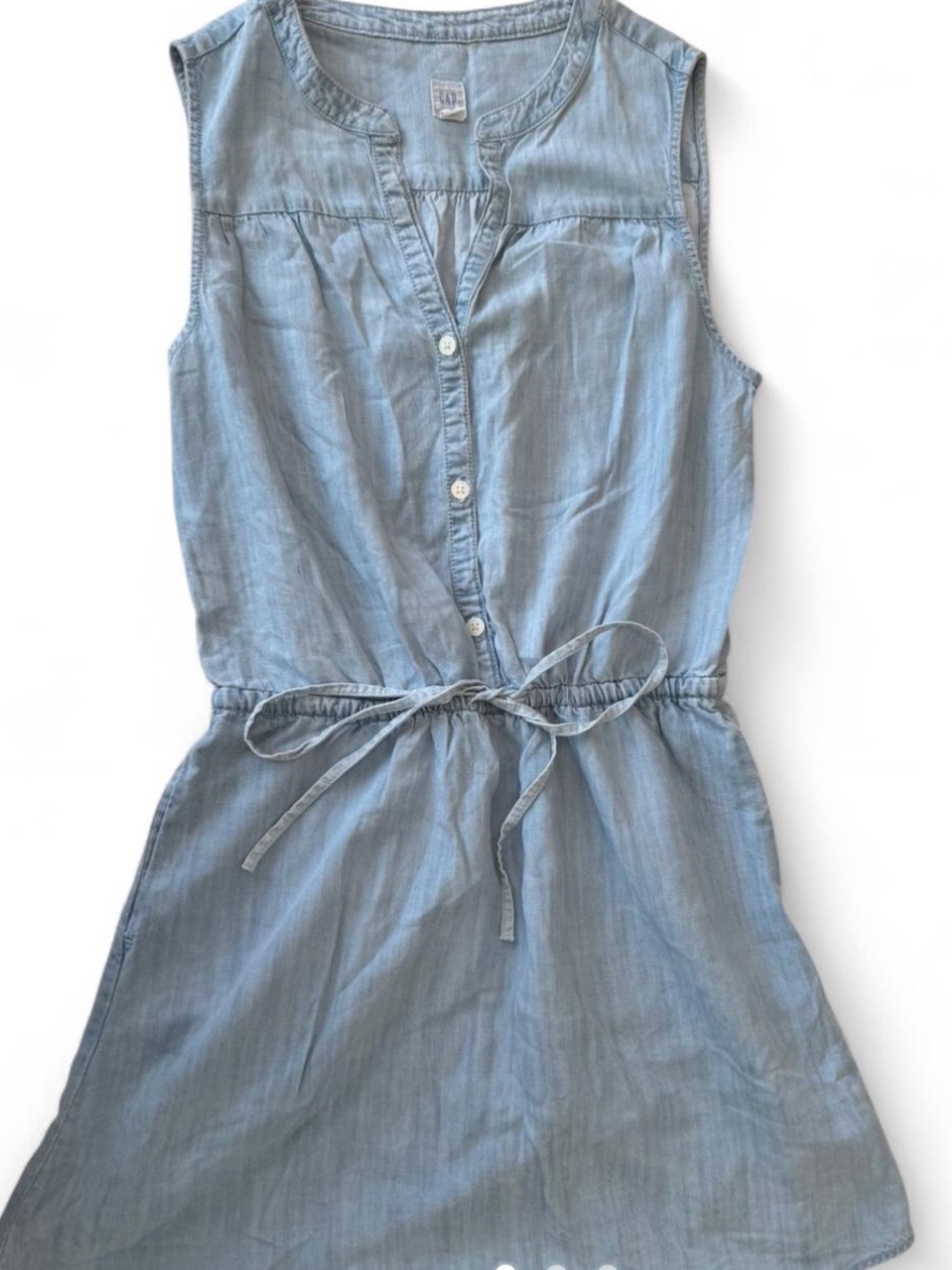 GAP Light Blue Chambray Sleeveless Button-Up Dress with Tie Waist